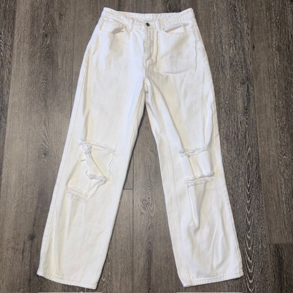 Women’s White Distressed High Rise SHEIN Denim Pants Jeans Size M Medium